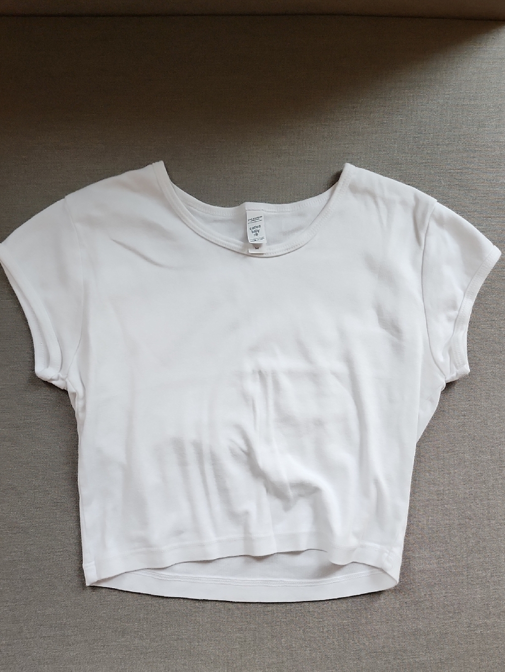Los Angeles Apparel White Cap Sleeve Baby Rib Crop Top Babydoll Tee T-Shirt